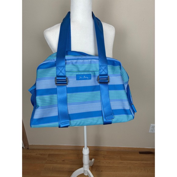 Vera Bradley Handbags - Vera Bradley Striped Duffel Bag Blue Green Travel Gym Weekender Carry On